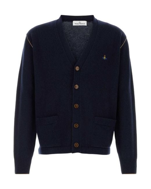 Vivienne Westwood Blue Orb Embroidered V-Neck Cardigan for men