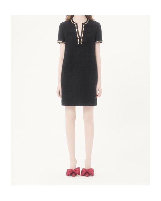 Valentino Black Embroidered Canestrello Tweed Short Dress
