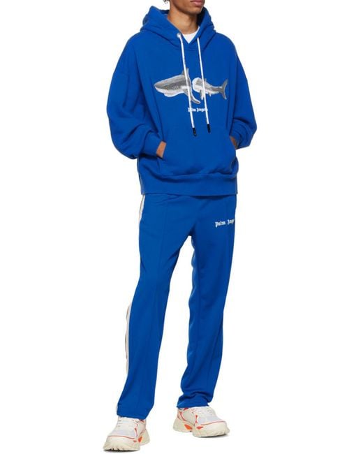 Palm Angels Blue Shark Logo Drawstring Hoodie for men