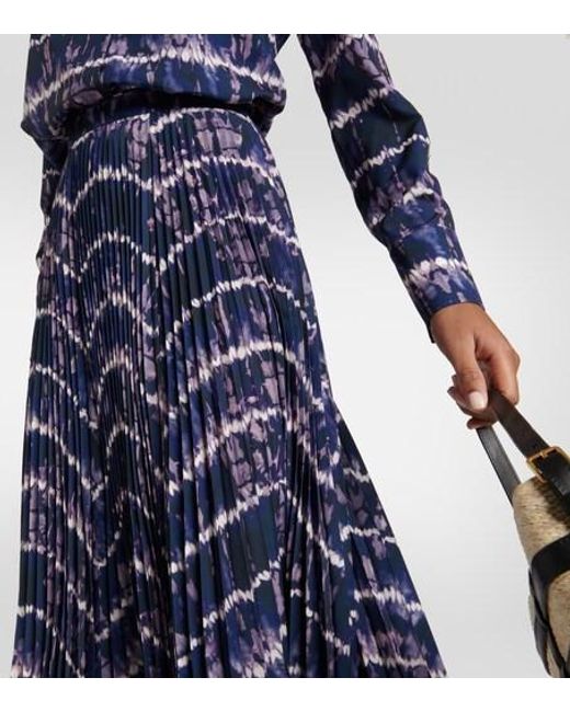 Altuzarra Blue Sif Printed Pleated Maxi Skirt