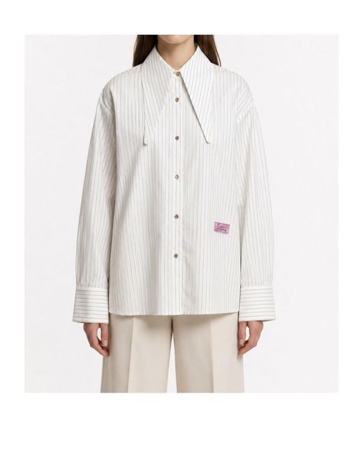 Essentiel Antwerp White Pinstripe-Pattern Pointed-Collar Shirt