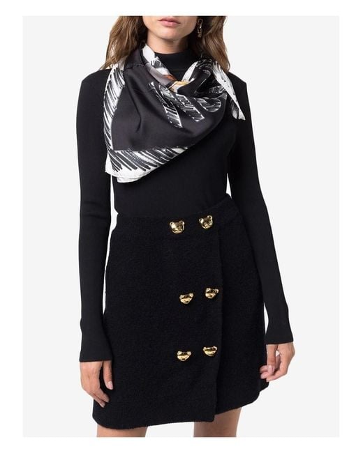 Moschino Black Teddy Bear Printed Silk Scarf