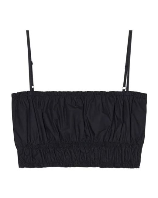 Closed Black Gathered-Detail Crop Top