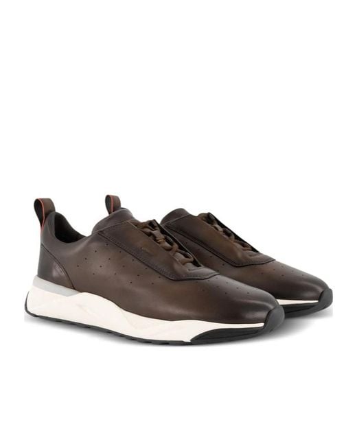 Santoni Brown Perforated Low-Top Sneakers for men
