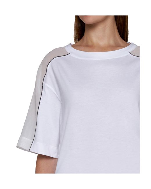 Brunello Cucinelli White Panelled Crewneck T-Shirt