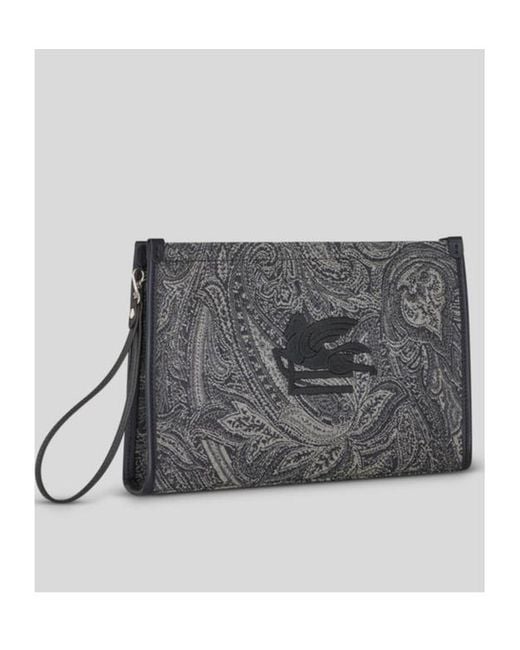 Etro Gray Paisley Jacquard Pouch for men