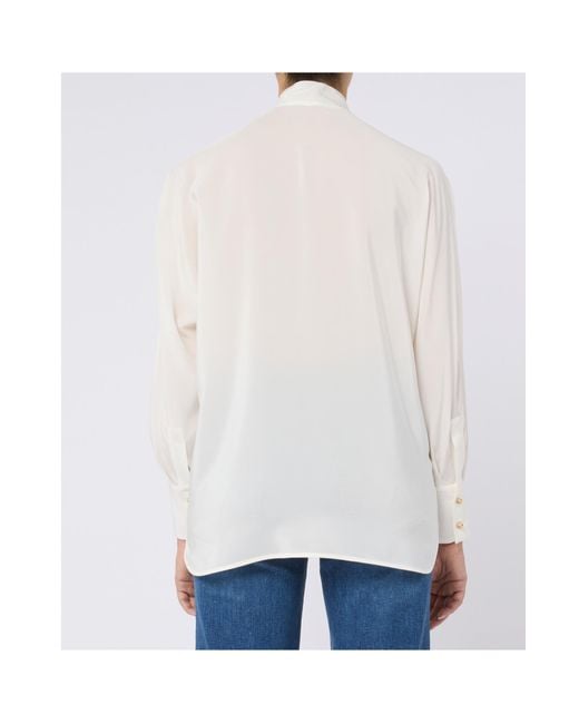 Max Mara White Tie-Neck Silk Blouse