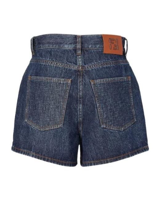 Fendi Blue Logo Patch Denim Shorts