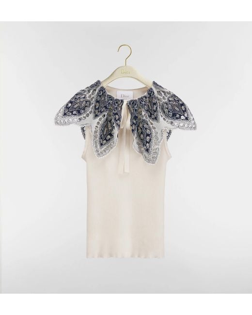 Dior Blue Sleeveless Sweater With Ruffle Collar