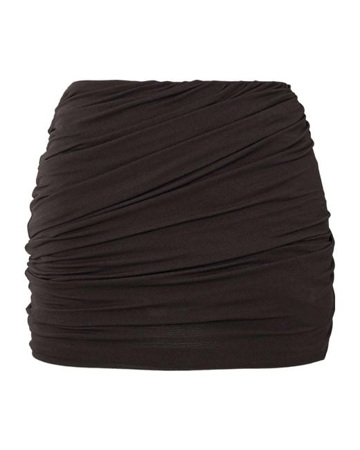 Rick Owens Black Pleated Stretch Knit Mini Skirt