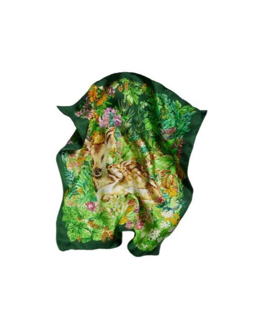 Gucci Green 'Giardino Di Seta' Printed Silk Carré