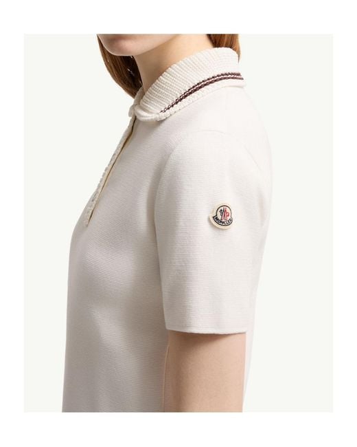 Moncler White Cotton Knit Polo Shirt