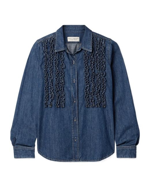 Nili Lotan Blue Lexa Ruffled Denim Shirt