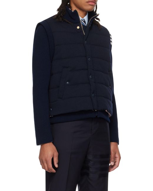 Thom Browne Blue Padded Press-Stud Ribbed Jacket for men