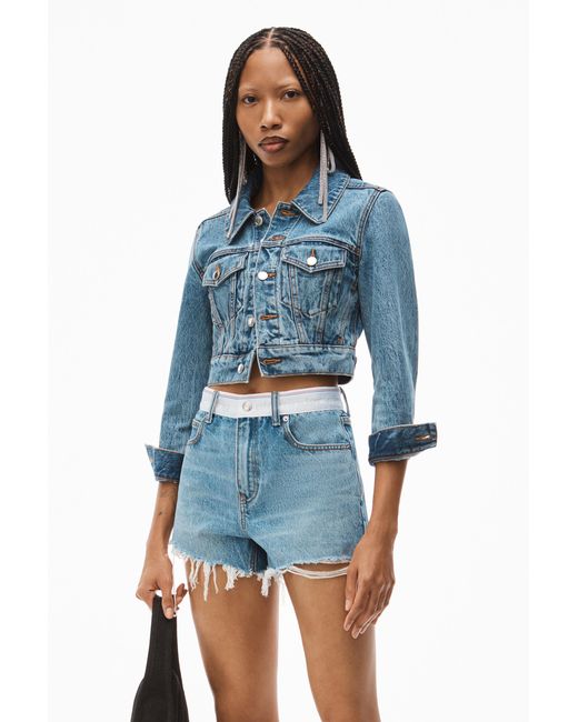 Alexander Wang Blue Logo-Waistband Denim Shorts