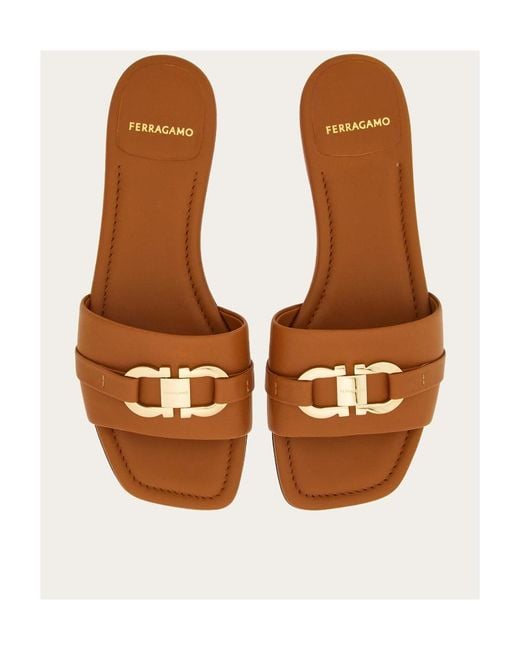 Ferragamo Brown Ferragamo Gancini-Buckle Open-Toe Slides