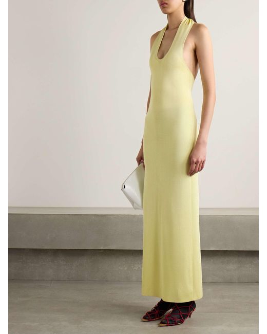 Khaite Yellow Coraline Halterneck Midi Dress