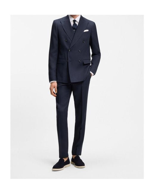 Boss Blue Boss Linen Blend Double-Breasted Suits for men