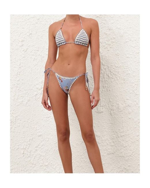 Zimmermann White Awaken Striped Crochet Bikini Top
