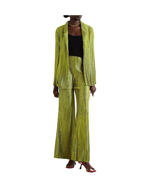 Galvan Green Nuage Metallic Plissé-Crepe Flared Pants