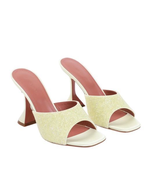 AMINA MUADDI Metallic Square Toe High Heel Sandals