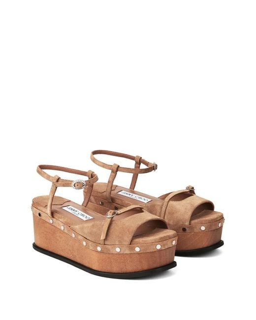 Jimmy Choo Brown Kata 60 Velvet Wedge Sandals