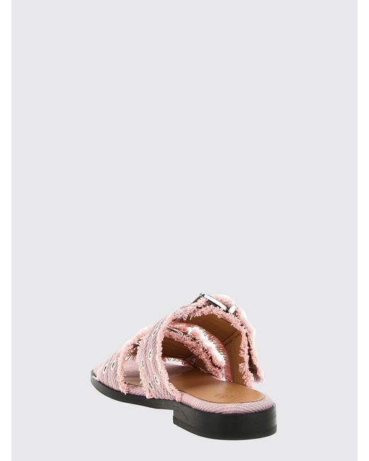 Ganni Pink Fringed Buckle Flat Sandals