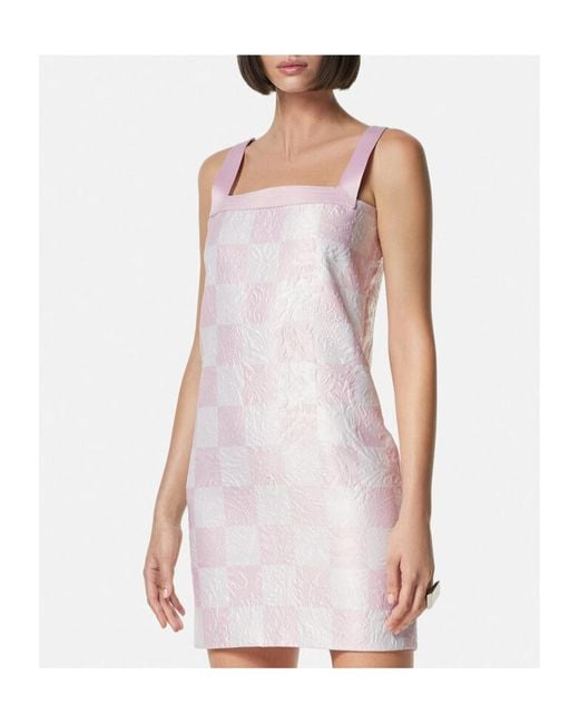 Versace Pink Check-Printed Sleeveless Mini Dress