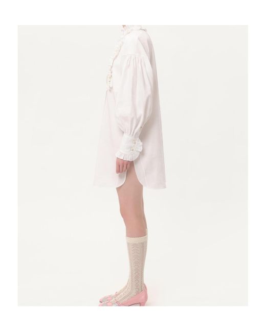 Valentino White Ruffled Long-Sleeved Mini Dress