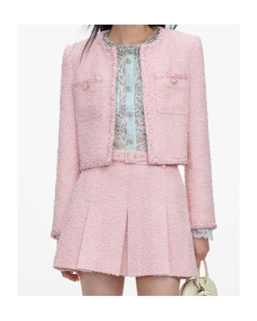 Self-Portrait Pink Sequin-Embellished Bouclé Jacket