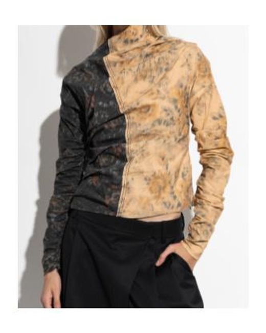 Ganni Black Asymmetric-Neck Floral-Printed Ruched Top