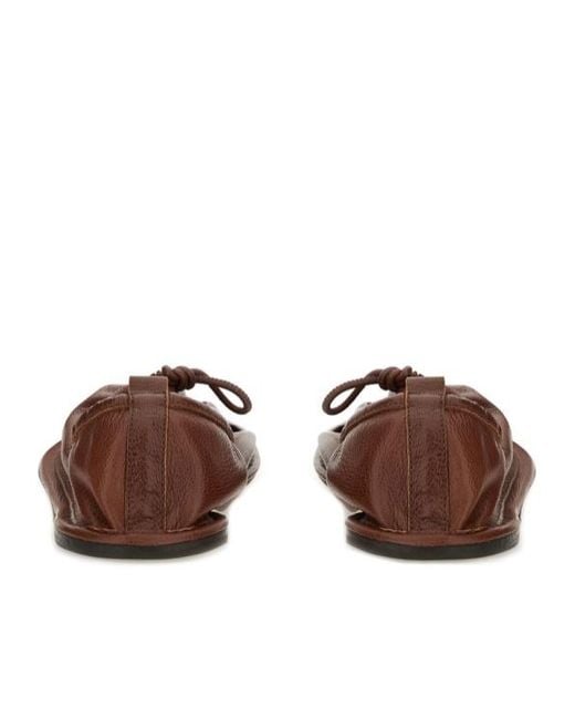 Hereu Brown Elasticated Detail Square-Toe Flat Shoes