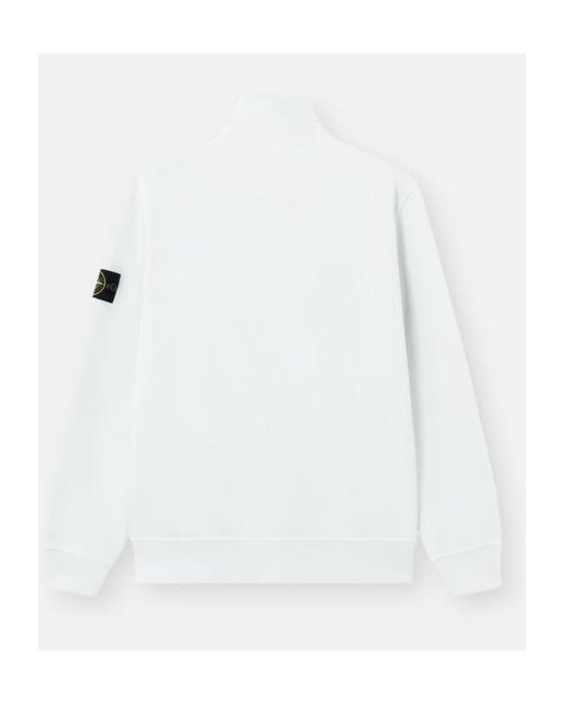 Stone Island White Zip-Up Logo-Patch Sweatshirt for men