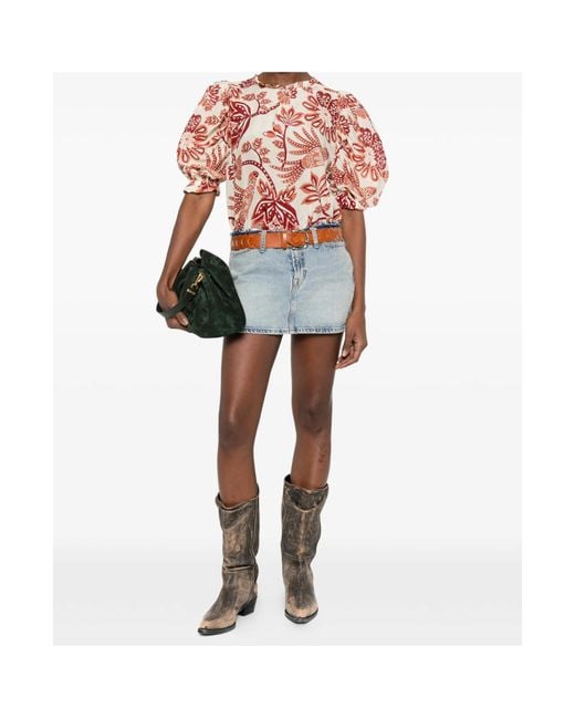 Farm Rio Red Floral-Printed Ruffled Top