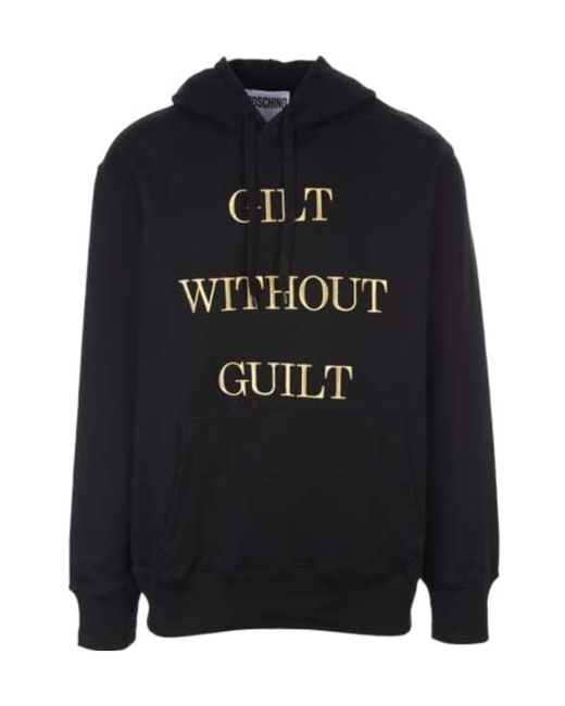 Moschino Black Embroidered-Slogan Long-Sleeve Hoodie for men