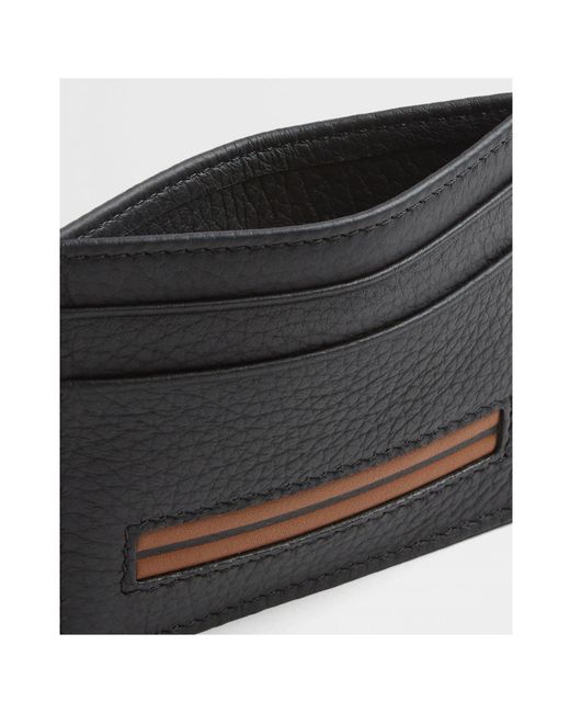 Zegna Gray Logo Embossed Card Holder for men
