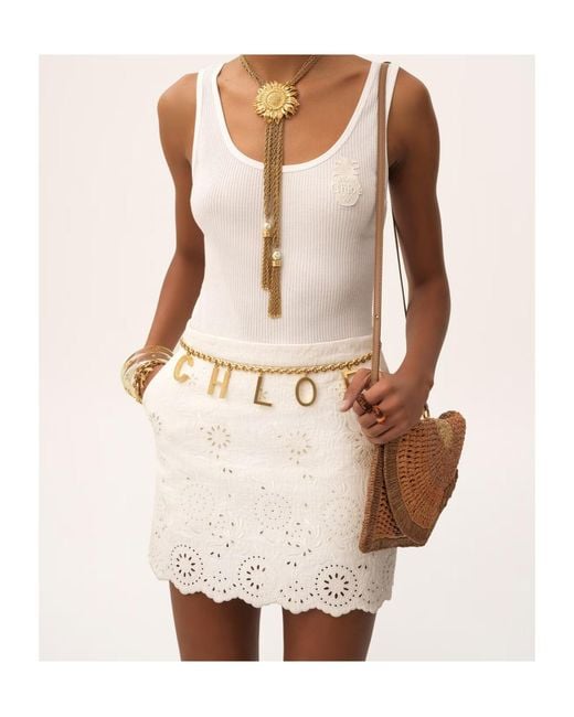 Chloé White Scalloped Mini Skirt
