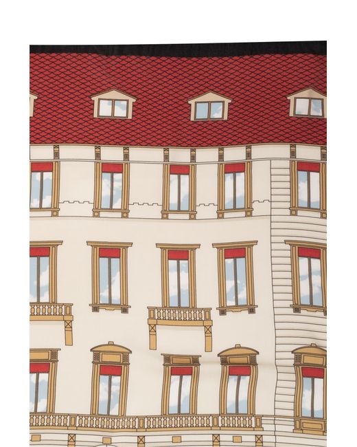 Moschino Red Architectural Printed Satin Scarf for men