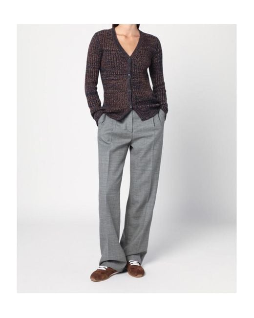 Prada Gray Rib-Knit V-Neck Cardigan