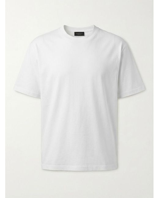 Gucci White Soft Rayon Jersey T-Shirt With Embroidery for men