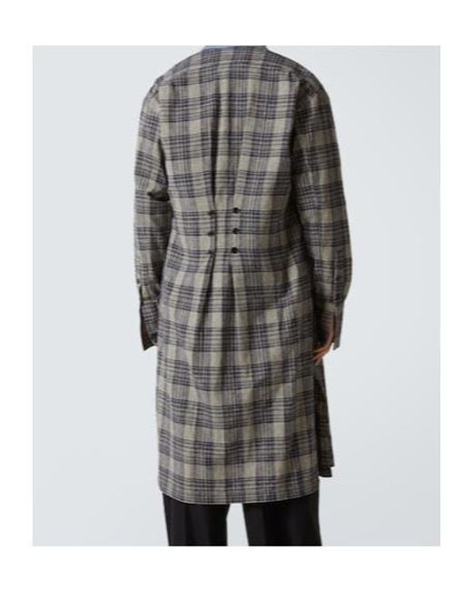 Greg Lauren Gray Cotton Coat With Plaid Denim Piping for men