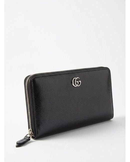 Gucci Black Bi-Color Gg Marmont Zip Around Wallet