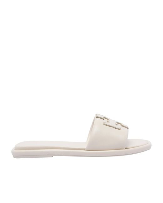 Tory Burch White Double T Sport Slides