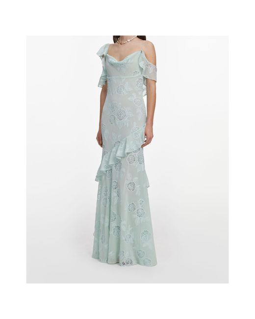 Self-Portrait Blue Floral-Lace Ruffled-Details Maxi Dress