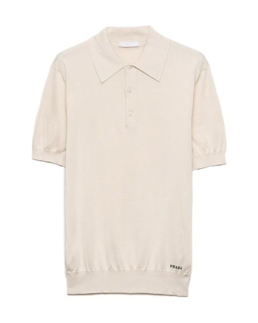 Prada White Logo-Jacquard Short-Sleeved Polo Shirt for men