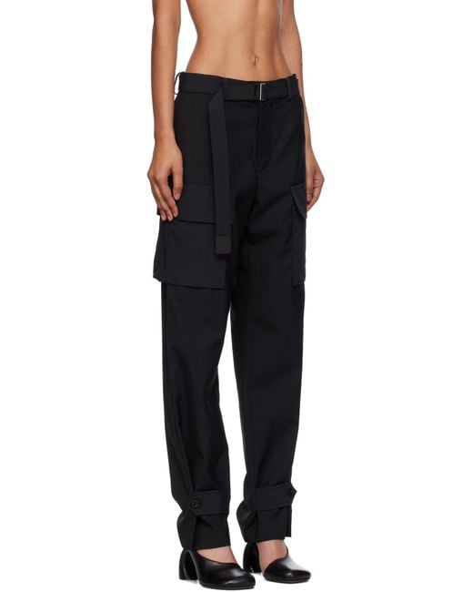 Sacai Black Side-Pockets Belted Trousers