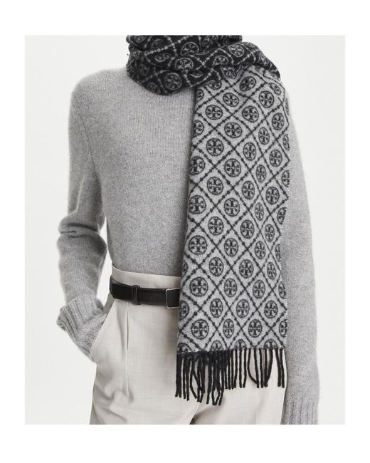 Tory Burch Multicolor T Monogram Printed Fringed Scarf