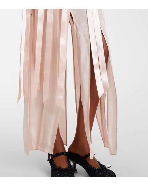 Simone Rocha Pink Bow-Detail Floral Jacquard Maxi Dress