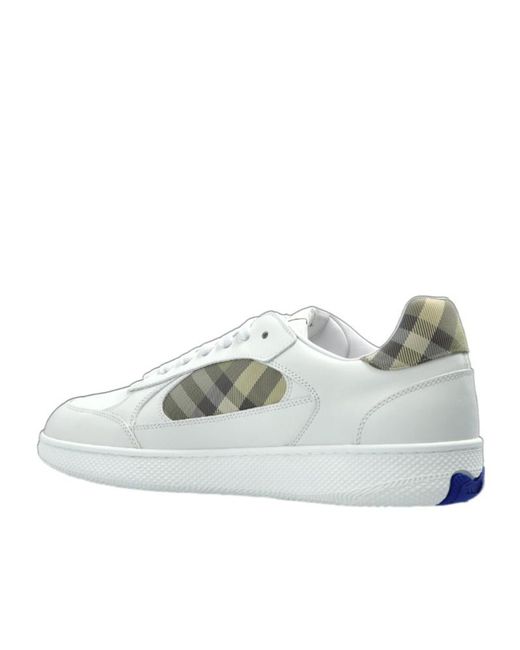 Burberry White Check Detailed Lace-Up Sneakers for men