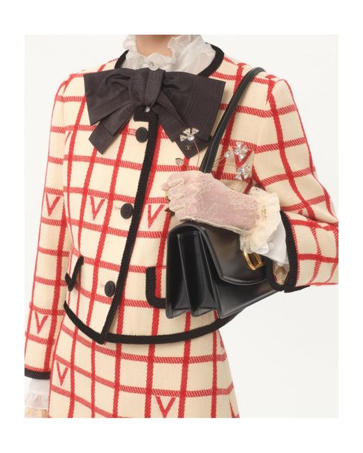 Valentino Red Grid Patterned Button-Up Jacket